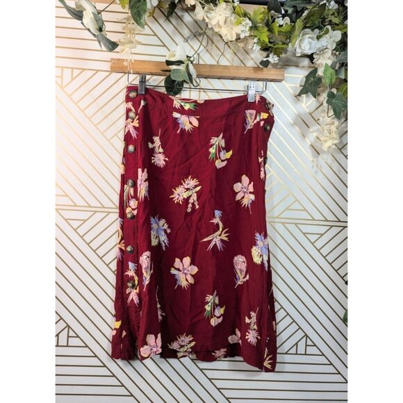 Madewell Women's Birds of Paradise Deep Crimson Floral Side Button Skirt Size 4 - Picture 1 of 5